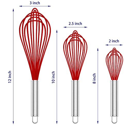 OYV Red Silicone Whisk Set of 3, 8/10/12 Inch, for Cooking Non-Scratch - color: Premium(Red Pack)
