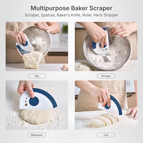 NexTrend blue 5-in-1 flexible dough and bowl scraper with stainless-steel edge and integrated ruler - color: Blue