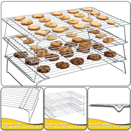 Hunnycook Cooling Racks - 10 * 16 Inch 3PCS Stackable Tall Baking Racks, Stainless Steel Wire Rack for Baking Sheet, Cooling Racks for Cooking and Baking, Oven and Dishwasher Safe - size: 10" x 16" Silver Tall Baking Rack