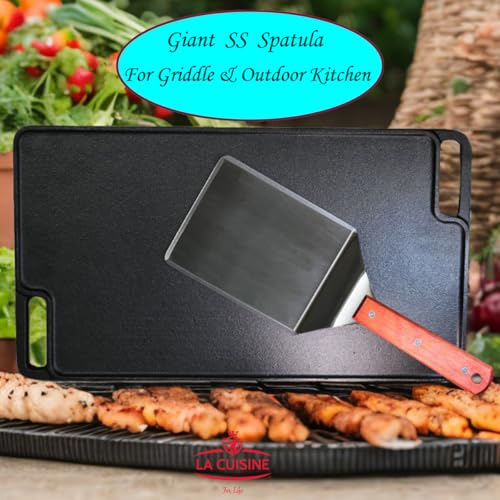 La Cuisine Extra‑Wide Stainless Steel Spatula with Wooden Handle, Heavy‑Duty 5x6" Burger Turner for BBQ, Flat Top Griddle, Blackstone Grill & Smash Burgers - size: 5x6"