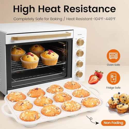 Silicone Muffin Pan with Metal Reinforced Frame - 12 Cups Muffin Pan With 24 Cups for Homemade Muffins, Cupcakes, Oven and Dishwasher Safe - Set of 2, Rainbow Dots - size: Standard+Mini
