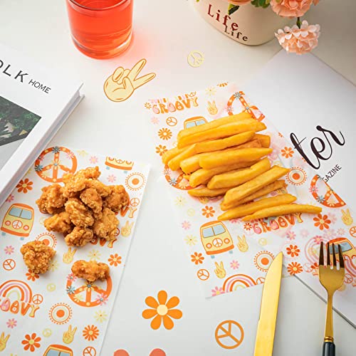 100 Pcs Hippie Wax Paper Sheets for Food with Flower Pattern - color: Hippie