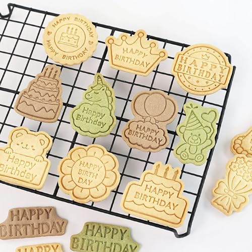 8Pcs Happy Birthday Cookie Cutter Unicorn Cake Crown Balloon Baking Tools - color: Birthday B