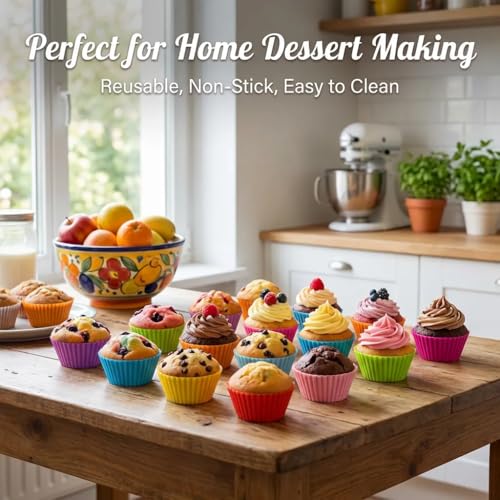 10Pcs Round Multicolor Silicone Baking Cups, Reusable Muffin Liners - color: 10Pcs-Round Cups