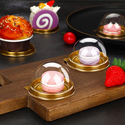 Patelai 200 Pcs Mini Plastic Cupcake Boxes with Dome Lid, Gold - color: Gold