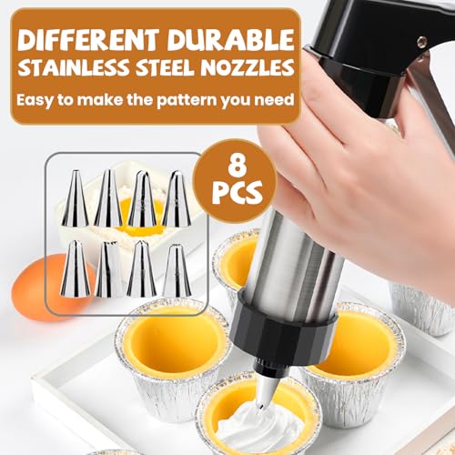 Cookie Press Gun Black - Spritz Cookie Press Kit with 13 Discs & 8 Piping Tips | Perfect for Thanksgiving Christmas, Baking & Cake Decorating