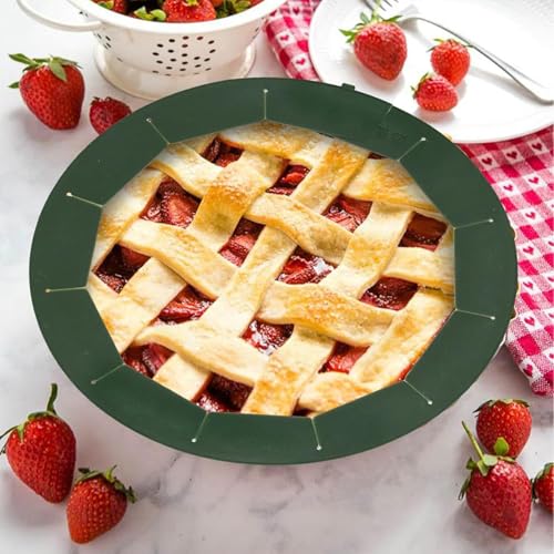 Silicone Pie Crust Shield Edge Protector Adjustable Fit 8-10.5 Inch Pie Pan - color: Dark Green