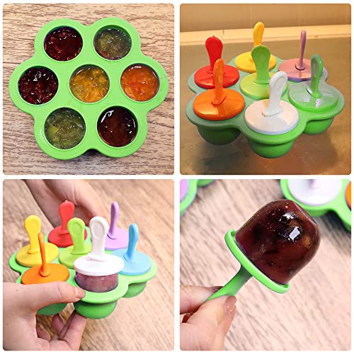 Silicone Popsicle Molds 7-cavity DIY Ice Pop Mold with Colorful Sticks For egg biting ice cream molds storage containers non stick cake molds (Green) - color: Green