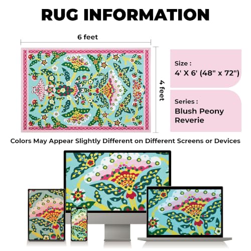 4x6 Pink Peony Area Rug, Soft Low Pile - color: Pink Peony, size: 4' x 6' (Rectangular)