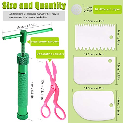 Keadic 37 Pieces Green Clay Fondant Extruder Cake Decorating Supplies Sugar Modeling Tool Set, Clay Extruder Gun with 20 Tips Sugar Extruder Disks & Ball Stylus Dotting Tool - color: Green