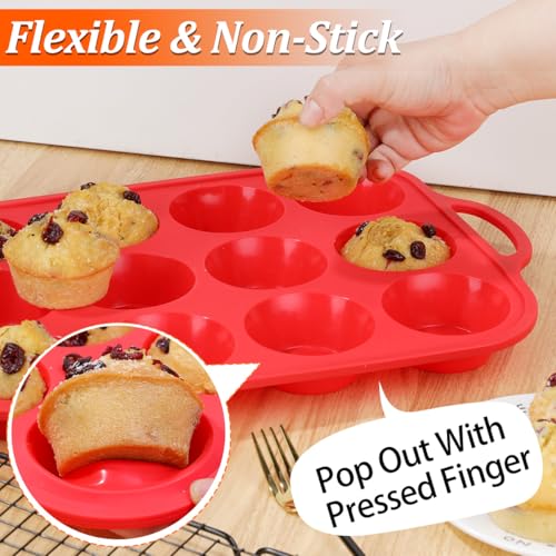 CAKETIME Silicone Muffin Pan, Metal Reinforced Frame Silicone Cupcake Pan Regular Size 12 Cups Nonstick Muffin Tins for Baking Easy to Move 2 Pack Red - size: Metal Framed: 12-Cup Regular
