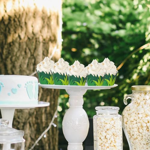 Whaline 36 Pcs Green Grass Cupcake Wrappers Grass Cupcake Liners Decorative Cupcakes Holders for Party Cake Dessert Decoration - style: Green Grass