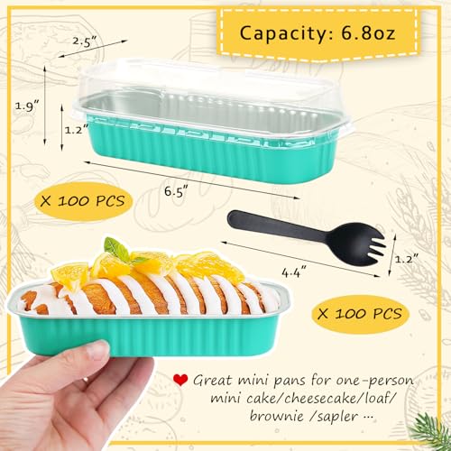 LNYZQUS Mini Cake Loaf Pans with Lids 100 Pack, 6.8oz Small Baking Tins - color: Cyan Blue, size: 6.8 oz