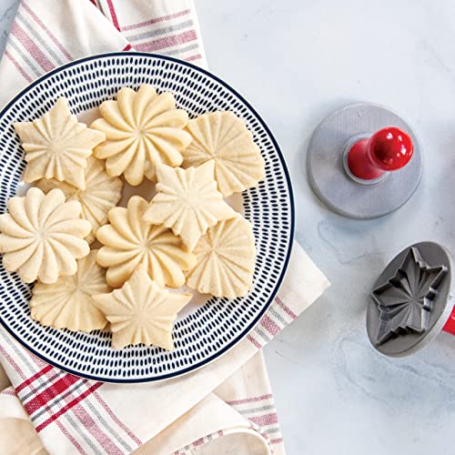 Nordic Ware Pretty Pleated Cookie Stamps Silver Cast Aluminum with Wood Handles, Grey, 3-Piece