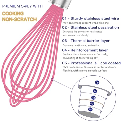 OYV Pink Silicone Whisk Set of 3, 8/10/12 Inch, Non-Scratch - color: Premium(Pink Pack)
