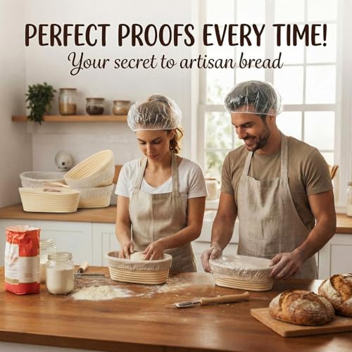 LemonRoad 2 Pcs 10 Inch Bread Proofing Baskets with 1000 Shower Caps Set - style: Oval