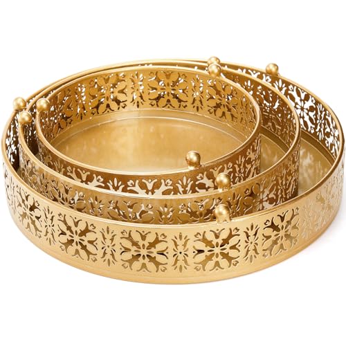 Coloch 3 Pieces Golden Cake Stand Set, 8/10/12 Inch Round Metal Dessert Display Stand Decorative Cake Holder Cupcake Pastry Candy Display Plate for Wedding, Party, Birthday, Event