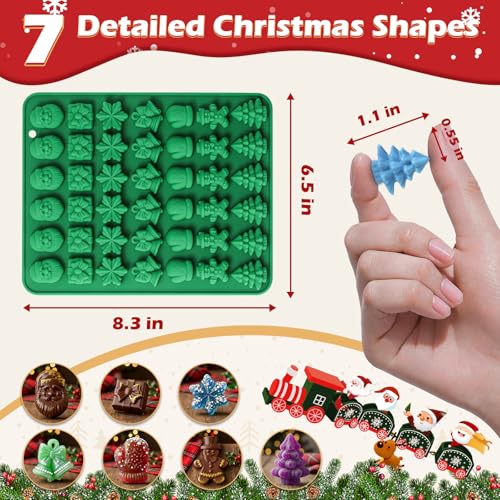 HKNMTT Christmas Silicone Molds for Xmas Candy Chocolate Wax Decor, 84 Cavity 7 Shapes Gummy Mould, Including Santa Gift Box Snowflake Bell Glove Tree Gingerbread Food Grade Holiday Baking DIY Moulds - style: 7 Shaped Xmas 2PCS