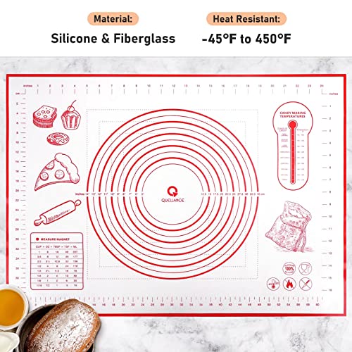 Silicone Baking Mat with Measurements, Pastry Mat for Rolling Out Dough Non-Slip Extra Large, Red, 20" x 28", Fondant Mat - size: 20" x 28"