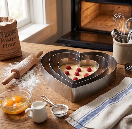 Large Heart Cookie Cutter Set-4/6/8 Inch Heart Cake Mold Ring Pancake Mold Valentine Day Gift Stainless Steel