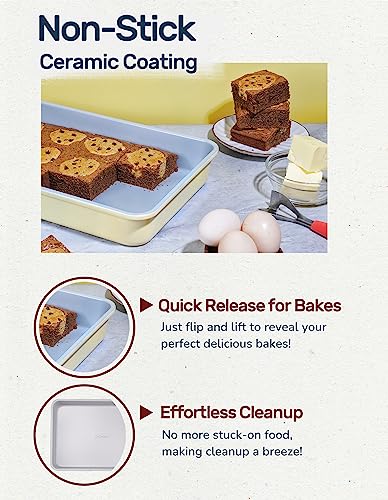 LeGourmet Nonstick Rectangle Baking Pan 9x13 Inch, Ceramic Coating, Non-Toxic, Rust Resistant Aluminized Steel, Perfect Baking Dish for Brownie Cake, Roasting, Lasagna - Butter - color: Butter
