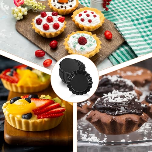 32 Pcs Mini Tart Pans Egg Tart Molds with Removable Bottom Round Nonstick Quiche Pan Mini Pans Quiche Bakeware Mold Fluted Side