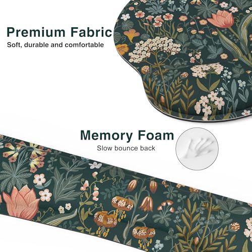 Ergonomic Mouse Pad with Wrist Rest and Keyboard Wrist Rest, Mousepad - color: Green Flowers