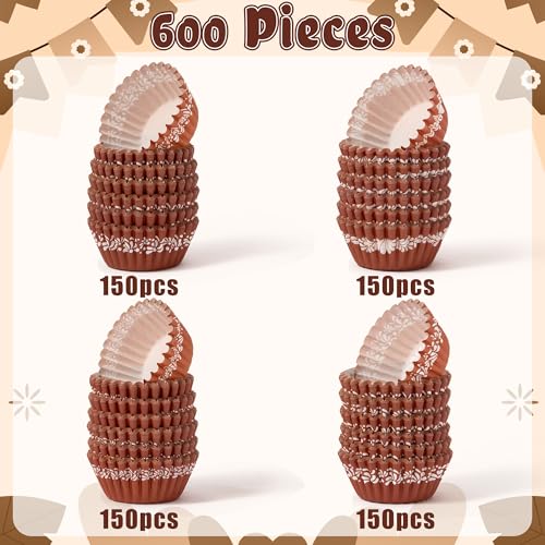 COcnny Cielito Lindo Cupcake Liners - 600pcs Mexican Mini Cupcake Paper Liners, Flower Baking Cups Muffin Wrappers, White Brown Candy Cake Chocolate Wrap Making Supplies for Party Mexico (4 Styles) - style: Mini Mexican Pattern