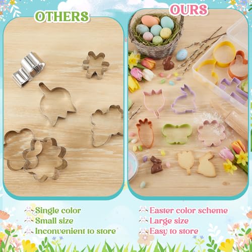 Yaocom 10 Pcs Multicolor Easter Cookie Cutter Set Large Bunny Cookie Cutter with Chick Carrot Egg Rabbit Holy Cross Daisy butterfly Shapes with Storage Box for Easter Spring Holiday Baking Gift - style: Easter Style