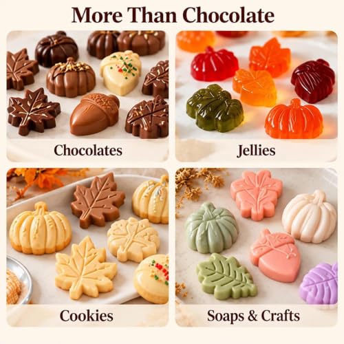 1-Piece Fall Pumpkin Leaf Acorn Silicone Chocolate Mold, 18-Cavity