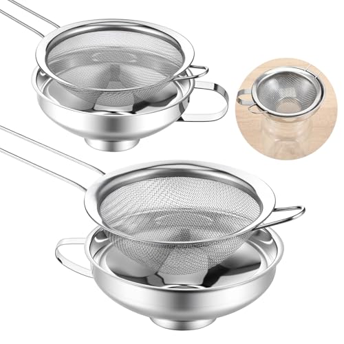 Stainless Steel Funnels with Fine Mesh Strainer - 4 Pack Canning Funnels for Narrow Wide Regular Mouth Mason Jars, 1.5/2.1 Inch Kitchen Funnel Set for Canning Supplies and Kitchen Use