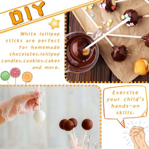 100 Pcs 6-Inch White Lollipop Sticks,Lollipop Paper Treat Stick,Paper Sucker Sticks for Cupcake Toppers,Homemade Candy,Chocolate,Dessert(Dia 3.5mm) - size: 100 Pcs