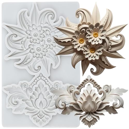 Lingzhi Baroque Style Silicone Mold Curlicues Scroll Lace Fondant Molds - color: Style H