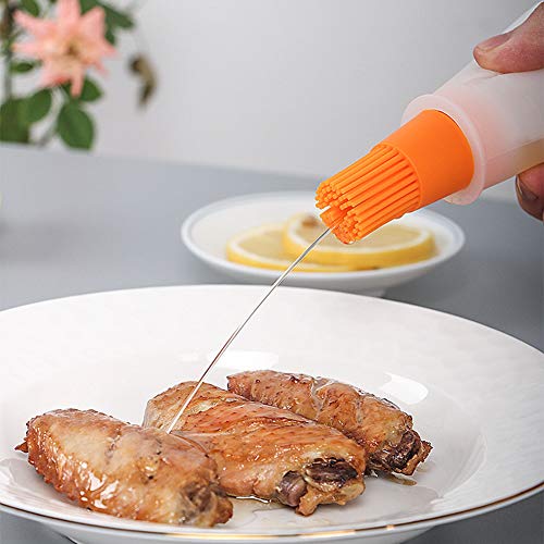 AKOAK 1 Pack Environmentally Friendly Silicone Flat-Bottomed Barbecue Oil Bottle Brush, Pastry Brush, Kitchen Baking and Barbecue Cooking Tools (Orange) - color: Orange