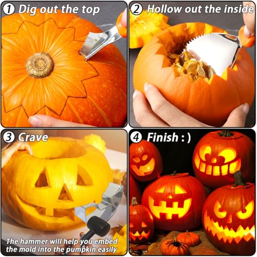 Pumpkin Carving Kit 22Pcs Stencils Tools Set Halloween Decoration - style: Pumpkin Carving Set