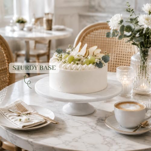 karibiber Natural Marble Cake Stand, 12" Round Cupcake Stand, Stone Dessert Display Pedestal for Kitchen Counter, Serving Platter for Fruit, Birthday, Wedding, Charcuterie Cheese Board White & Gray - color: White