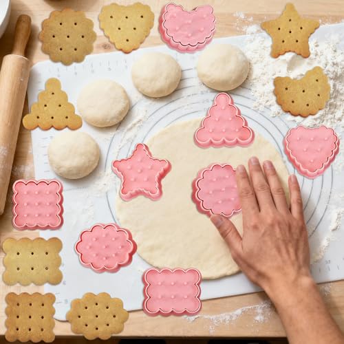Triangle Circle Embossed Cookie Cutters 8Pcs 3D Raised Design Cookie Stamps - color: Raised Design Cookie Cutter