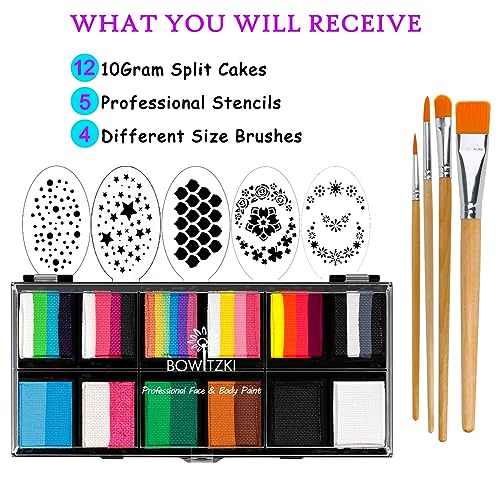 Bowitzki Face Paint Kit for Kids Split Cake Professional Body Painting Stencil One Stroke Non Toxic Rainbow Flora Unicorn Makeup Halloween Christmas Easter - Carnival