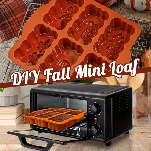 Silicone Harvest Mini Loaf Pan, Fall Rectangular Silicone Mold 6-Cavity Autumn Silicone Mold Thanksgiving Mini Loaf Pan for Baking - size: Fall