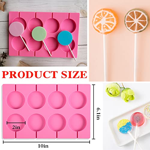 2x8 Capacity Round Silicone Lollipop Molds,Nonstick Chocolate Hard Candy Mold Silicone Sucker Mold with 20 Sticks for Hard Candies,Chocolate,Bread,Jellies,Suction Cup,Etc - color: 2P