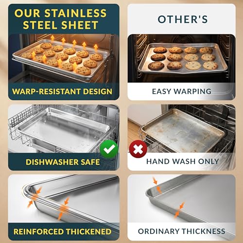 Stainless Steel Cookie Sheet Set of 2, 16" Baking Sheet Pans, Non-Stick - size: 16"x12" (2-Pack)