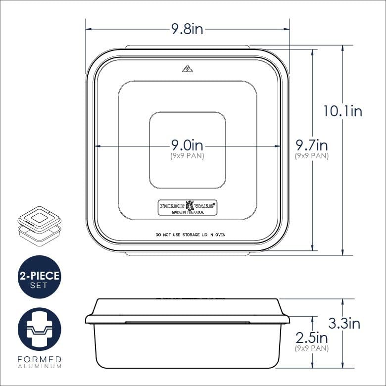 Nordic Ware Natural Aluminum Commercial Square Cake Pan with Lid, Exterior 9.88 x 9.88 Inches - size: 9 x 9, style: Square Pan with Lid