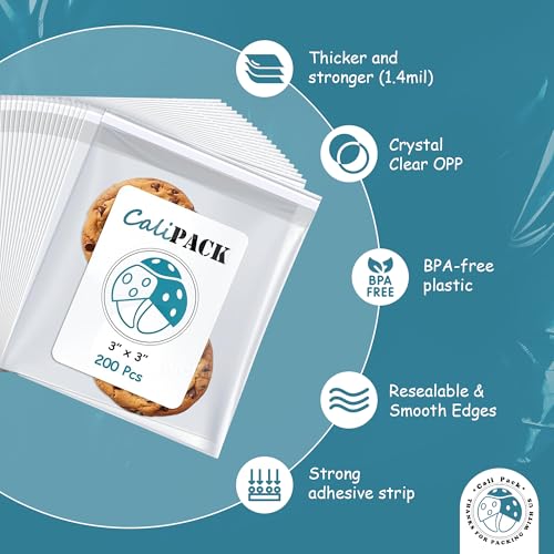 CaliPack 4" X 6" (200 Pack) Cellophane Bags w/Adhesive Self Adhesive, Resealable, Clear Gift Wrap Cellophane Bags Cookies, Treats, Sweets, Candy, Bakery, Art Prints, Photos, Envelopes - color: 4" X 6" (200 Pack)