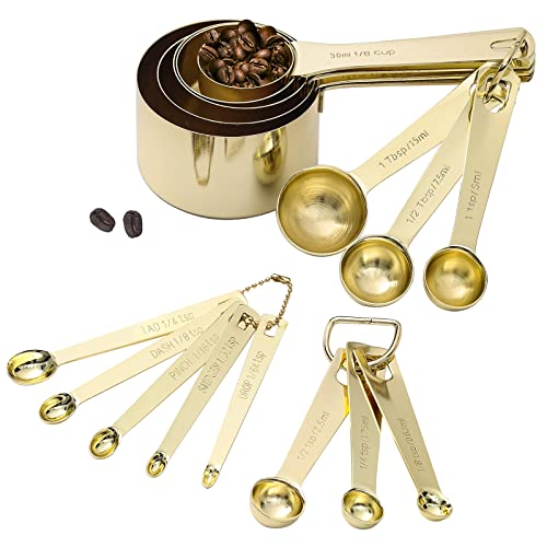 16 Pcs Stainless Steel Measuring Cups & Spoons Set, Gold - color: C - Gold, size: 16pcs