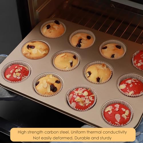 2 Packs Nonstick Round Muffin Baking Pan Tin, 12-Cup Muffin Tin, Cupcake Pans, Cheesecake Pans, Carbon Steel, Gold - color: Gold, size: 12 Cavity Muffin,2 PCS
