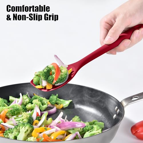 Doosu Silicone Cooking Spoon Spatula for Nonstick Cookwares (Red) - color: Red, size: 11.1in