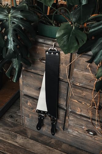 Razor Strop - Barber's Latigo Leather Straight Razor Strop. Dual Strap that will be a Great Addition for Any Straight Razor. PREMIUM LEATHER Strop for Sharpening. (Black) - color: Black