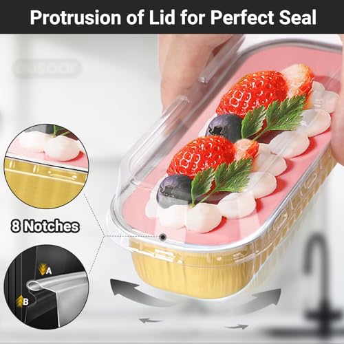 EUSOAR Baking Cups with Lids, 100pcs 6.8oz 6.5"x2.5"x1.2" Gold Aluminum Foil Ramekins Baking Cups Mini Loaf Pans with Lids Disposable，Cupcake Containers Cheesecake Creme Brulee Ramekins Pan - color: Gold, size: 100pcs