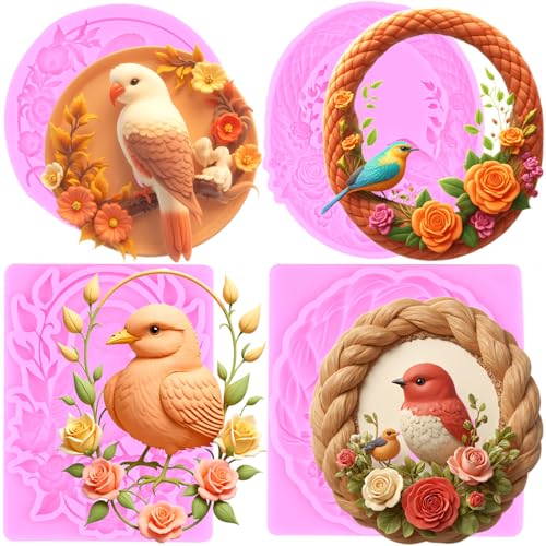 Bird Silicone Mold Bird Flower Frame Fondant Molds Set Of 4 - color: Style I