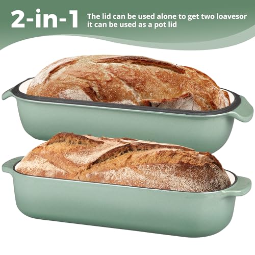 EDGING CASTING Enameled Cast Iron Loaf Pan with Lid, Bread pan, Dutch Oven Bread pan for Homemade Sourdough Bread Baking, 12.5x5.5 inch, 5qt, Sage Green - color: Sage Green
